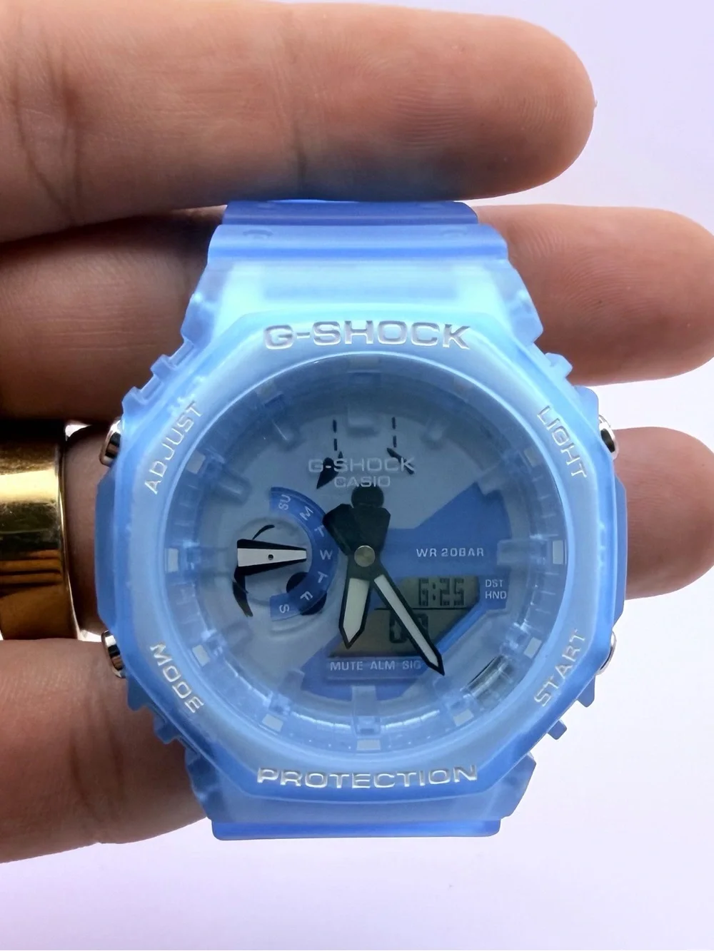 G-Shock GA2100, With Light Blue Transparent Dial,Resin Strap, and Bezel